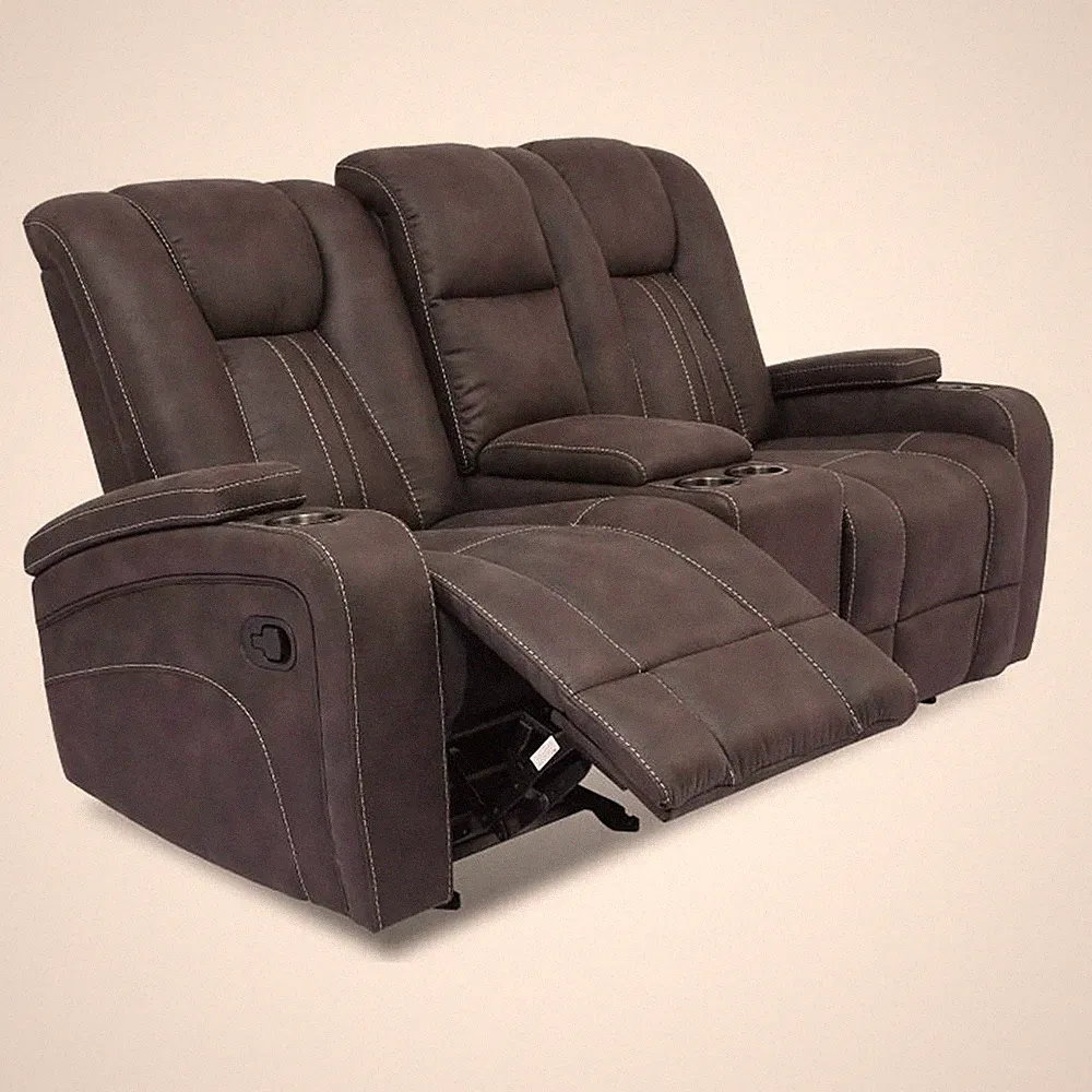 Benjara Glider Recliner Loveseat with Lift Top Armrest & Cup Holders- Dark Gray