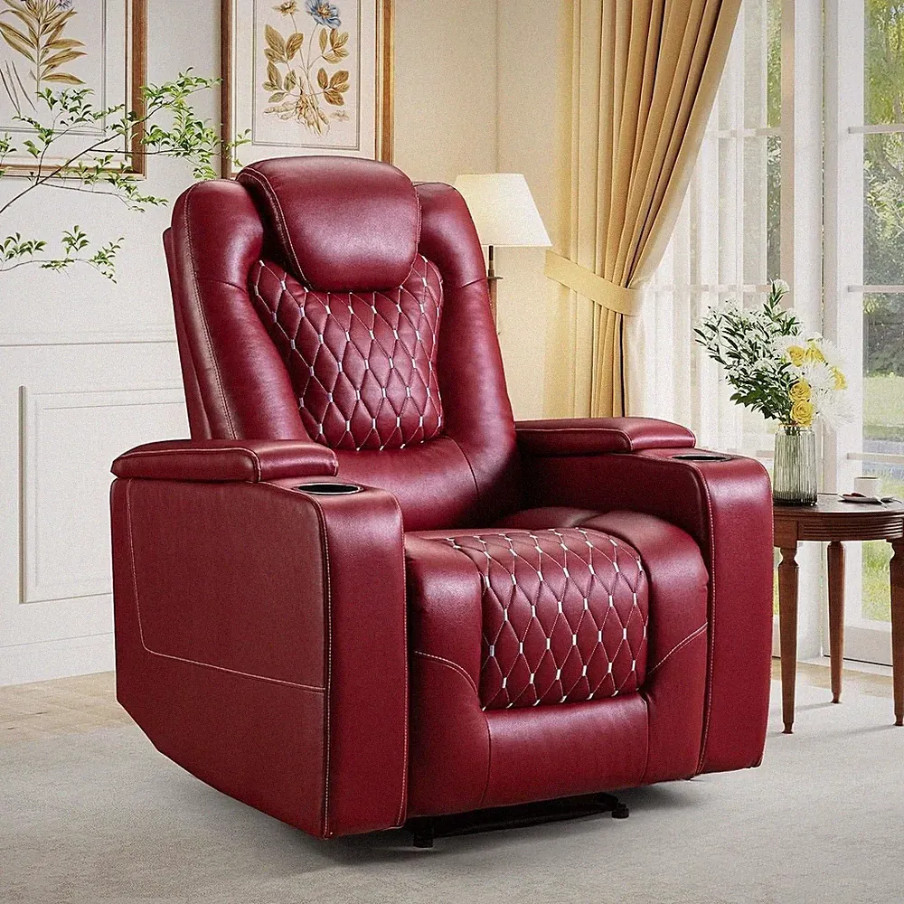 Canmov Power Recliner Chair - PU Leather Chair Home Theater Seating Red
