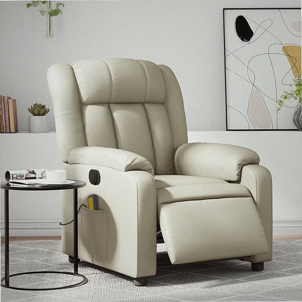 Electric Massage Recliner Chair Cream Faux Leather