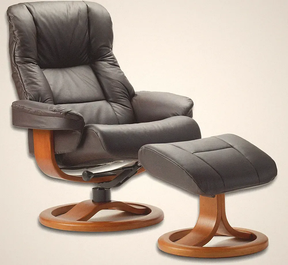 Fjords Loen Small Recliner Comfort Chair - Havana Leather - Cherry Wood Stain