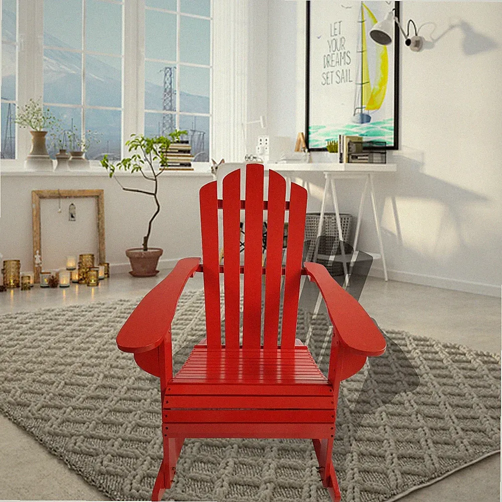 Reclining Wooden Outdoor Rocking Adirondack chair, Red
