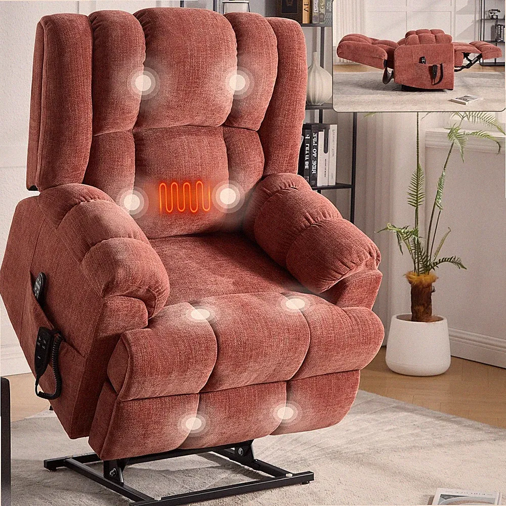 Red Electric Power Lift Recliner – Dual Motor, Heat Massage,350 LBS,Power-Remote
