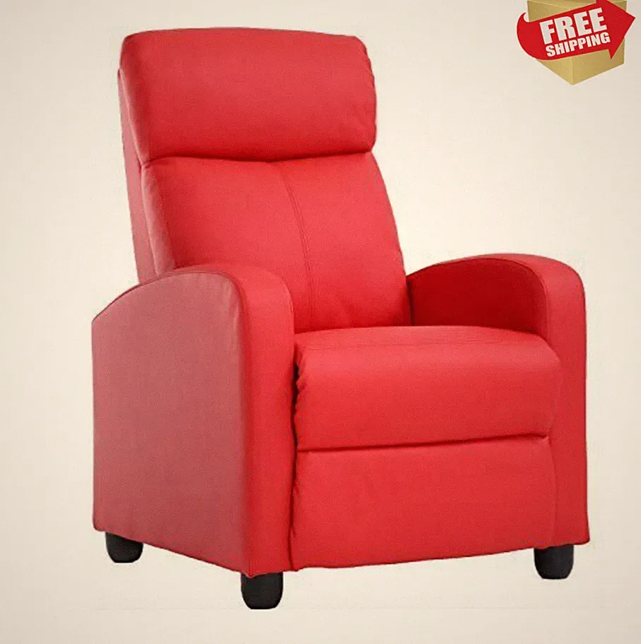 Solid Red Faux Leather Recliner Armchair Home Theater Seating Footrest Reclining